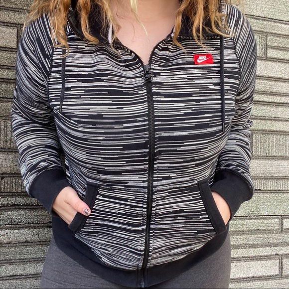 Nike Tops - Nike Black Striped Full Zip Hoodie Sweatshirt